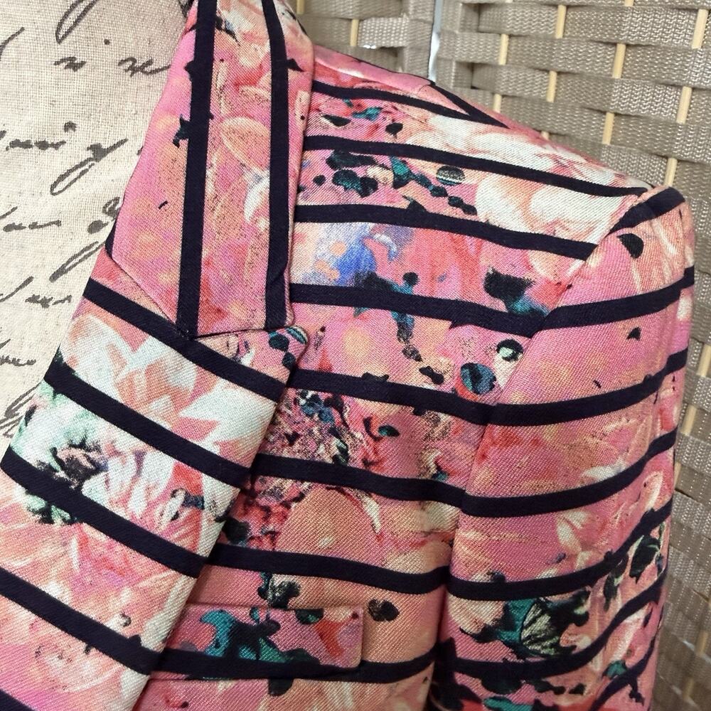 Banana Republic Single Button Blazer Women Size 8 BELLA STRIPE PINK FLORAL Lined - Picture 4 of 12